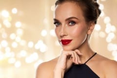 close up of beautiful woman with red lipstick